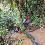 Cesta džunglí k raflézii s trubkami pro vodu